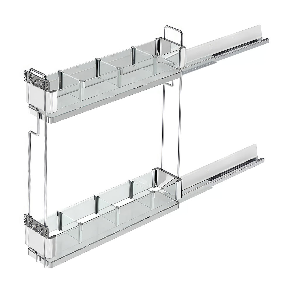 Starax S-2662-P-C Premium Kaymaz Yüzeyli Ahşap Tablalı Şişelik Çift Açılım Krom Sol 15 cm.