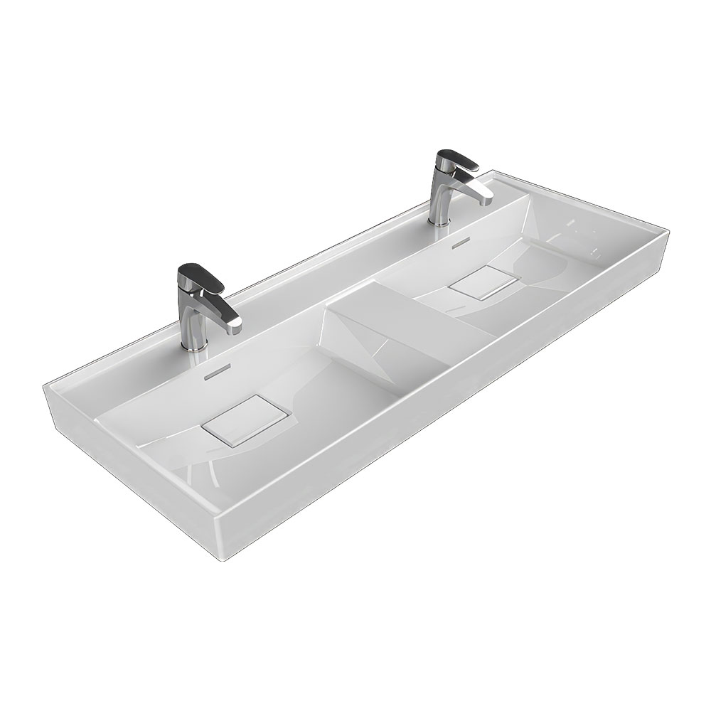 Cerastyle 037700-U Sharp Etajerli Lavabo, Çift Hazneli, Beyaz, 120x48 cm.