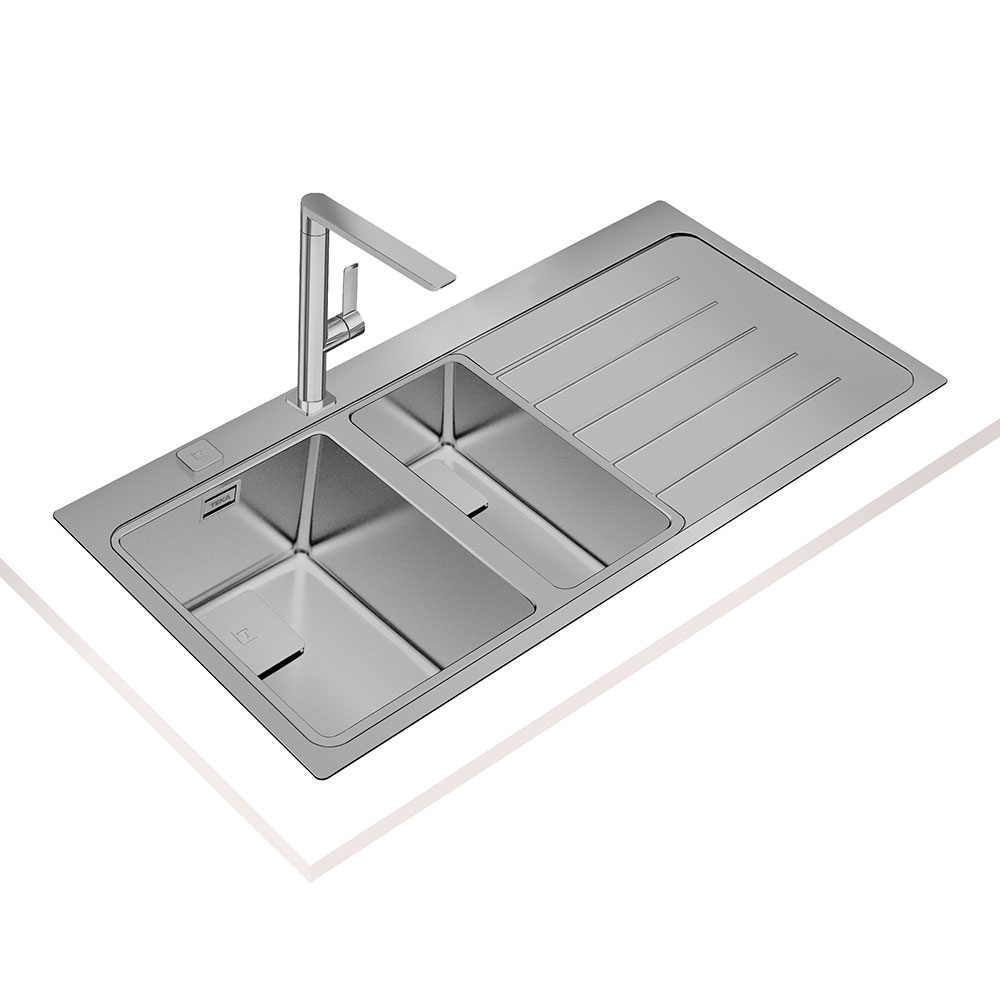 Teka Maestro Zenit RS15 1½ B 1D Auto Ankastre Çift Hazneli Tezgahüstü Sağ Damlalıklı Paslanmaz Çelik Eviye