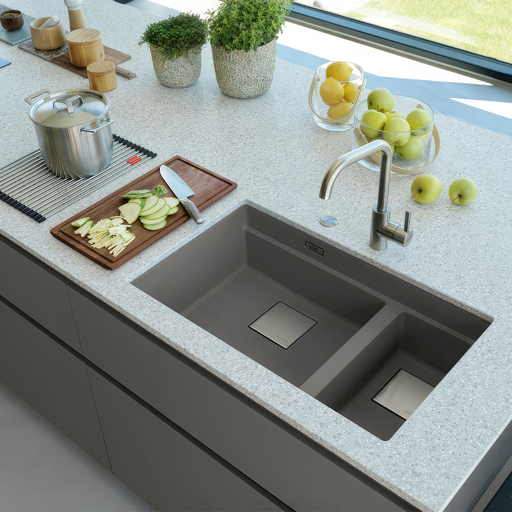 Franke Kubus 2 Stone Grey 1,5 Gözlü Tezgah Altı Granit Evye 760x460 mm
