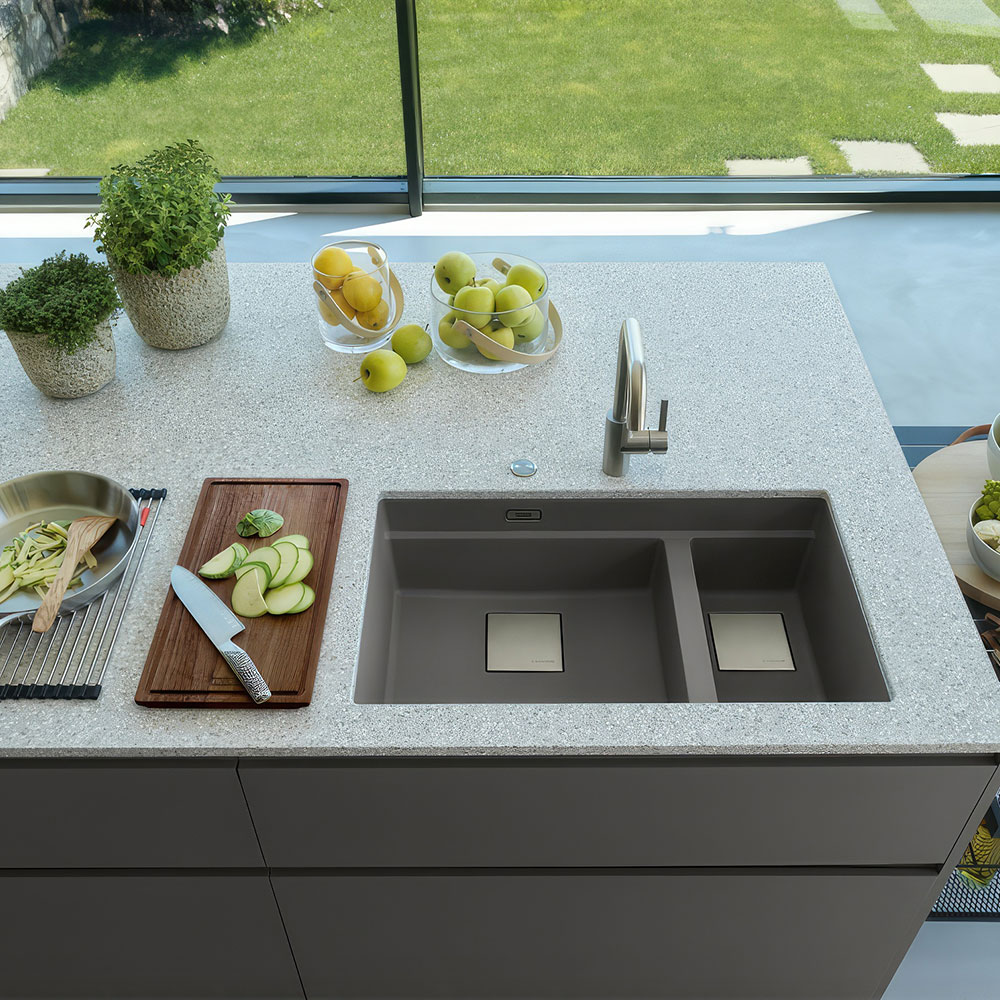 Franke Kubus 2 Stone Grey 1,5 Gözlü Tezgah Altı Granit Evye 760x460 mm