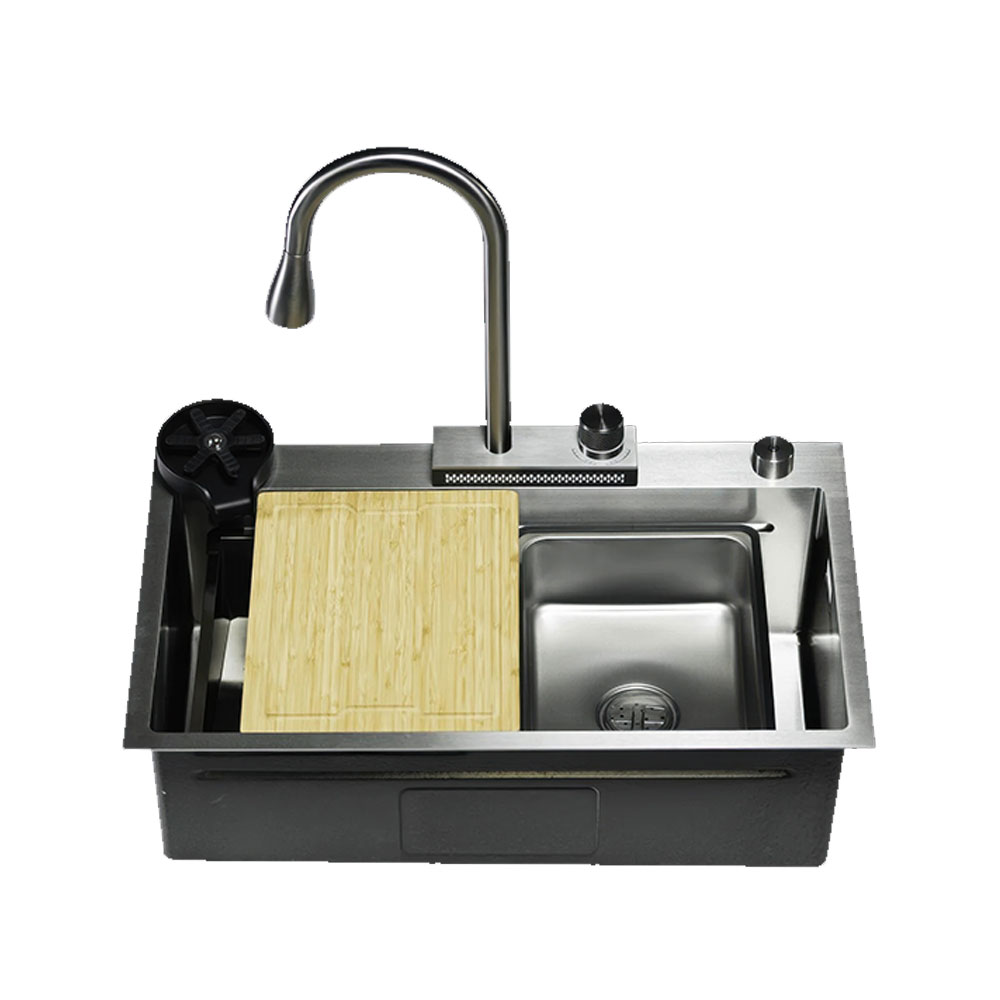 Crauf Dolce Vita 6370 Pvd Füme Tezgah Üstü 750x470mm Tek Gözlü Akıllı Eviye Seti