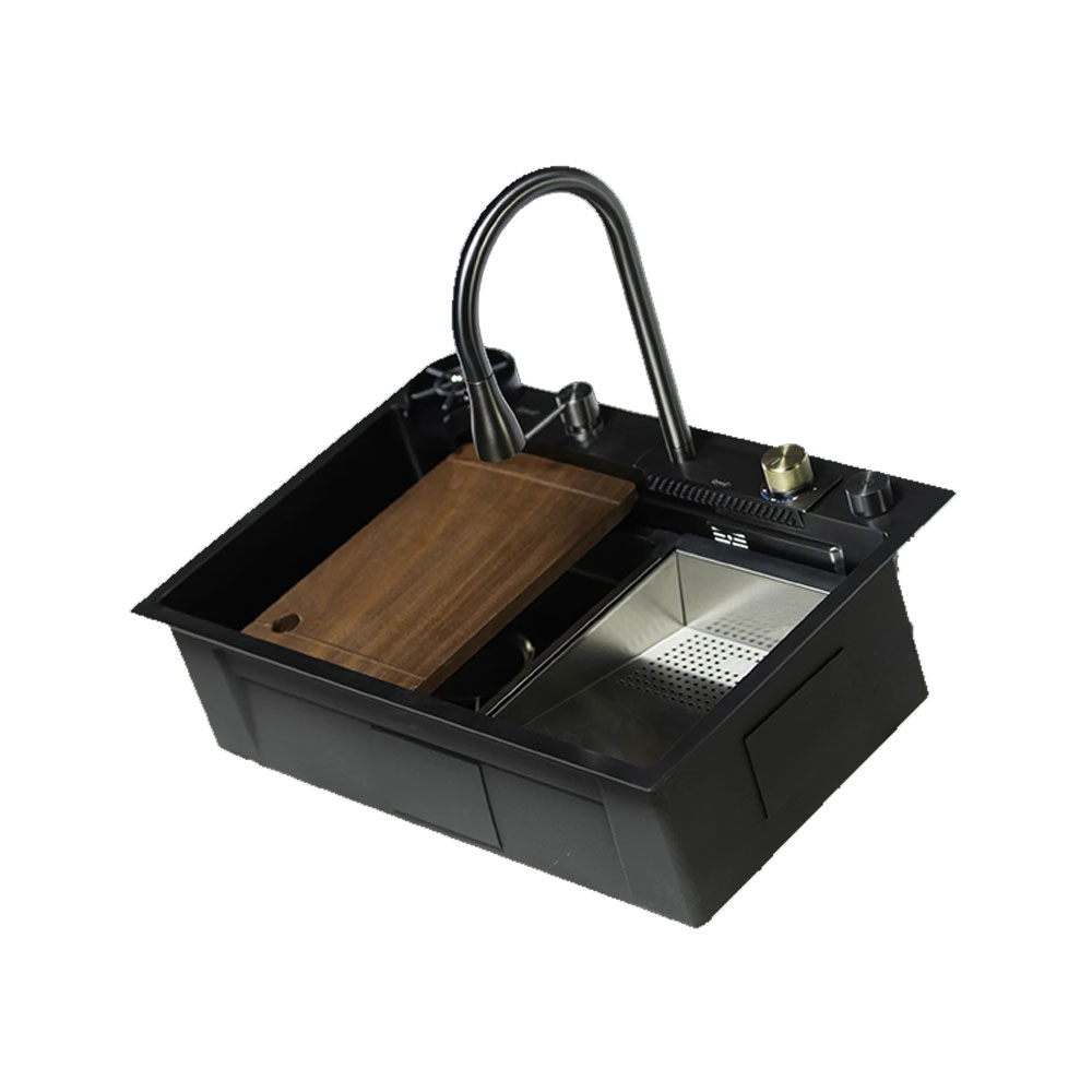 Crauf Dolce Vita 6375 Pvd Füme Tezgah Üstü 750x500mm Tek Gözlü Akıllı Eviye Seti