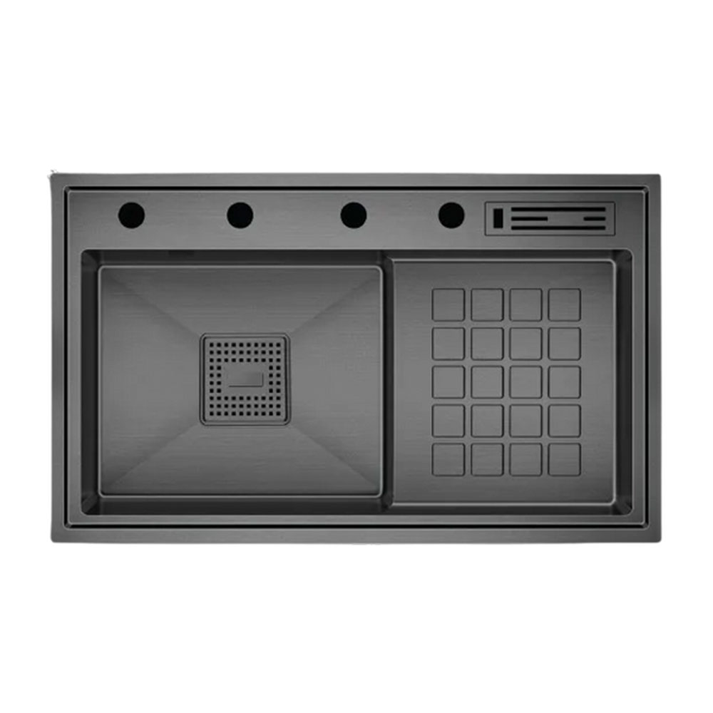 Crauf Lusso 1056 Pvd Füme Tezgah Altı-Üstü-Sıfır 480x860mm Tek Gözlü El Yapımı  Sağ Damlalıklı Eviye