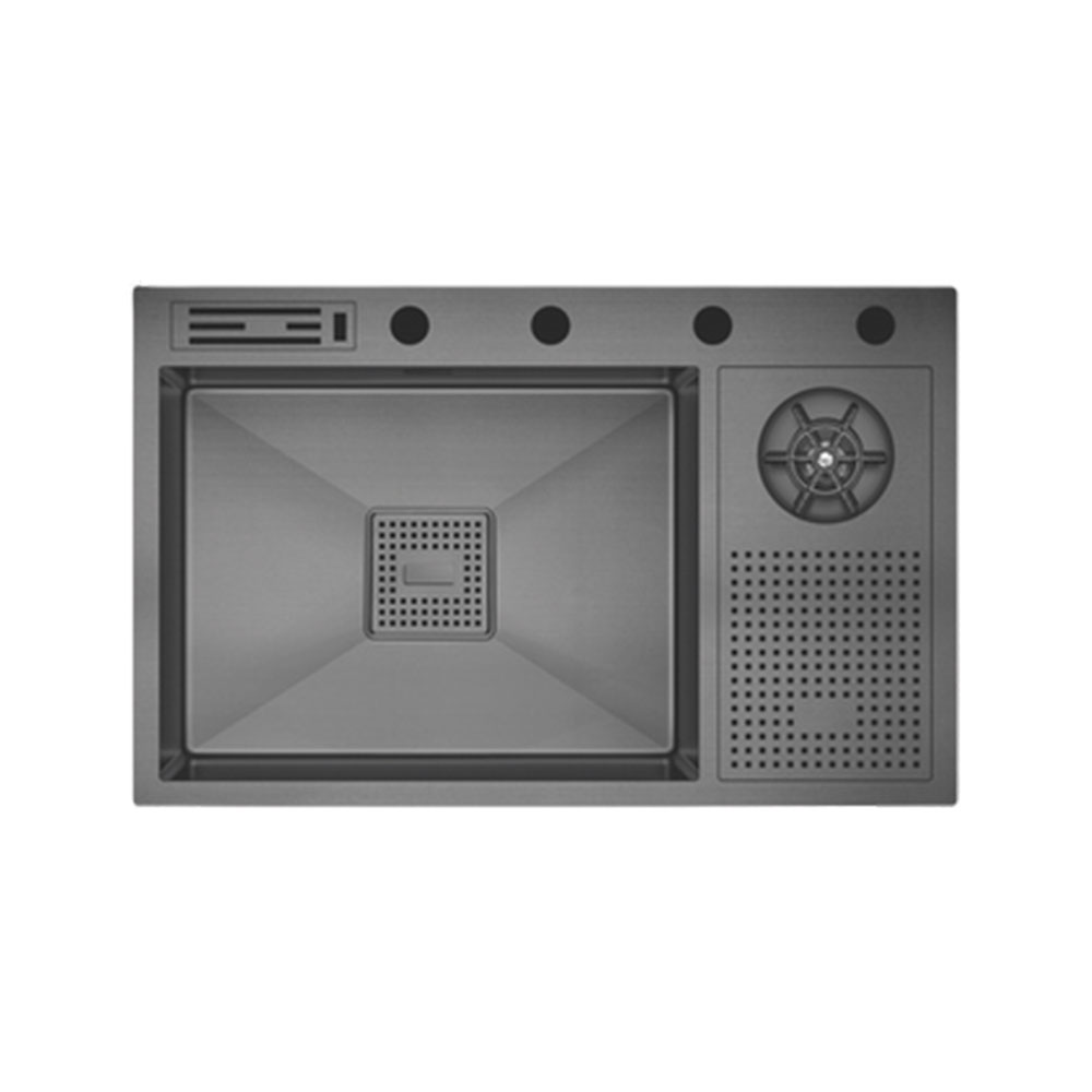 Crauf Lusso 1070 Pvd Füme Tezgah Üstü-Sıfır 480x760mm Tek Gözlü El Yapımı Bardak Yıkama Gizli Bıçaklıklı Eviye