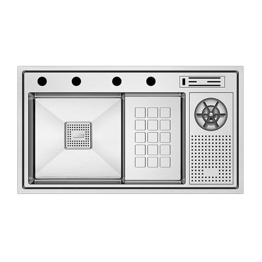 Crauf Lusso 1071 Inox Tezgah Altı-Üstü-Sıfır 480x840mm Tek Gözlü El Yapımı Basınçlı Bardak Yıkama Akıllı Eviye