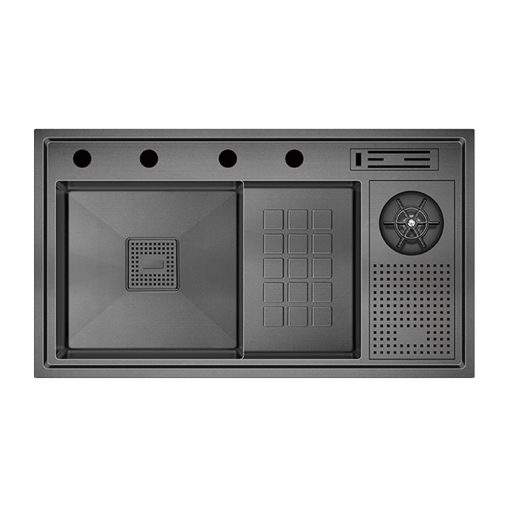 Crauf Lusso 1071 Pvd Füme Tezgah Altı-Üstü-Sıfır 480x840mm Tek Gözlü El Yapımı Basınçlı Bardak Yıkama Akıllı Eviye