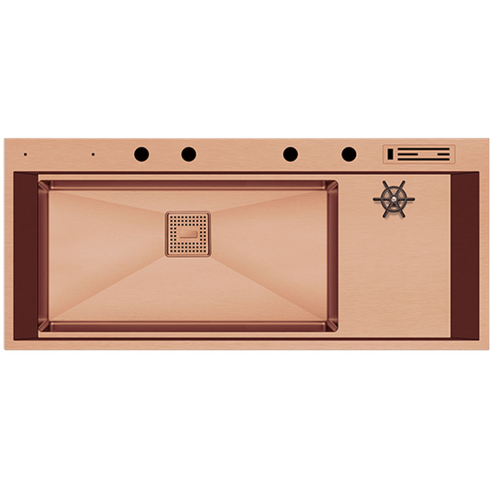 Crauf Lusso 1080 Pvd Bakır Tezgah Üstü-Sıfır 500x1180mm Tek Gözlü El Yapımı Mega Workstation Bardak Yıkamalı Akıllı Eviye