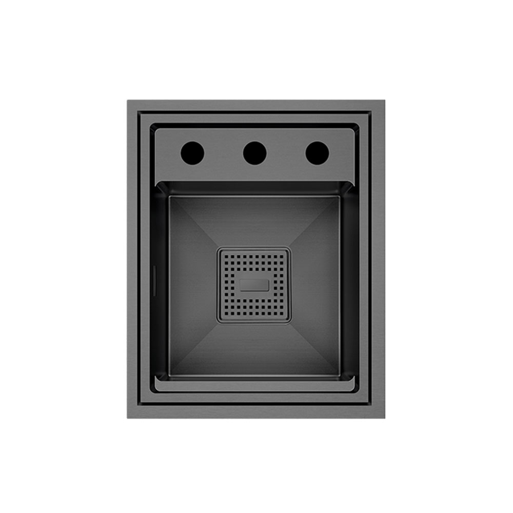 Crauf Lusso 6390 Pvd Füme Tezgah Üstü-Sıfır 470x320mm Tek Gözlü El Yapımı Kapaklı Minimalist Akıllı Eviye